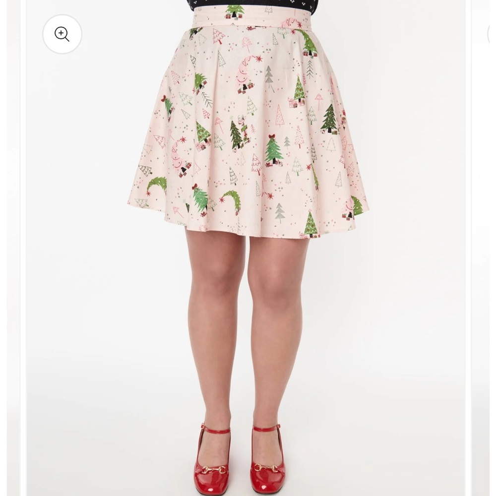 Retrolicious Pink & Christmas Tree Skater Skirt 3X
